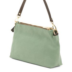 Valentina Genuine Leather Triple ENtry Bag  Green Gold Strap EUC